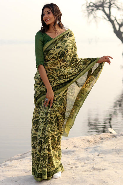 KIWI SUNBURST  PRINTED COTTON SILK SAREE
