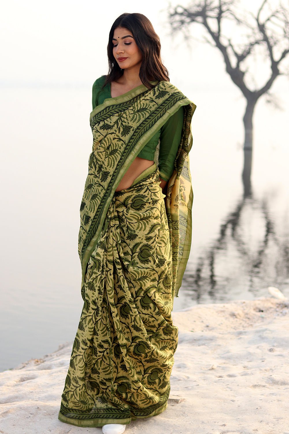 KIWI SUNBURST  PRINTED COTTON SILK SAREE
