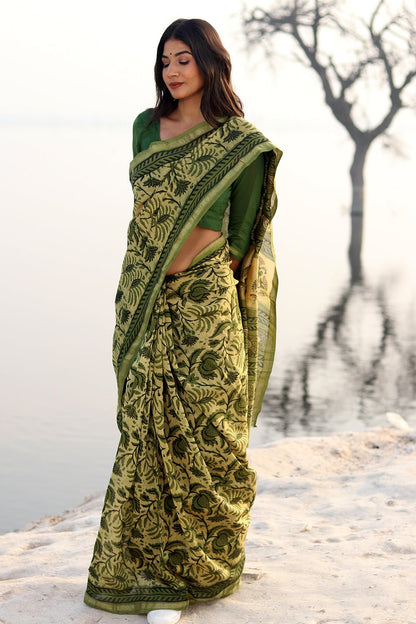 KIWI SUNBURST  PRINTED COTTON SILK SAREE