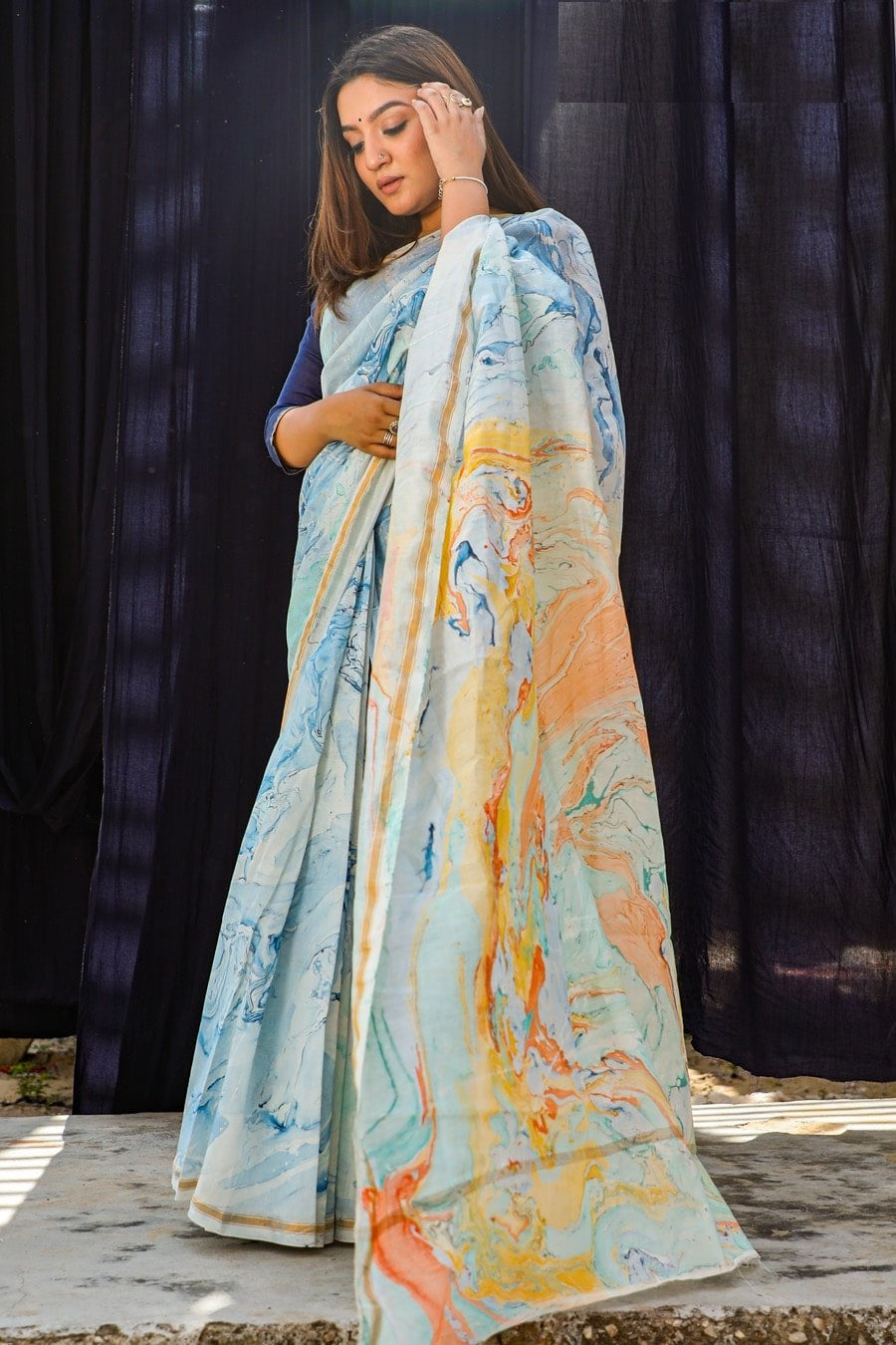 "LIBERTY" MARBLE PRINT COTTON SILK SAREE