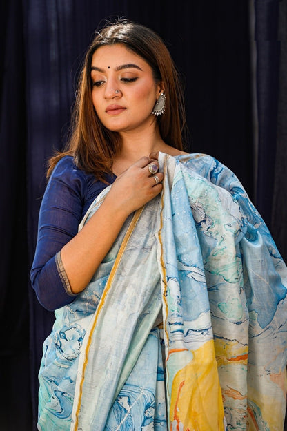"LIBERTY" MARBLE PRINT COTTON SILK SAREE