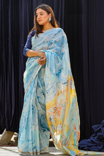 "LIBERTY" MARBLE PRINT COTTON SILK SAREE
