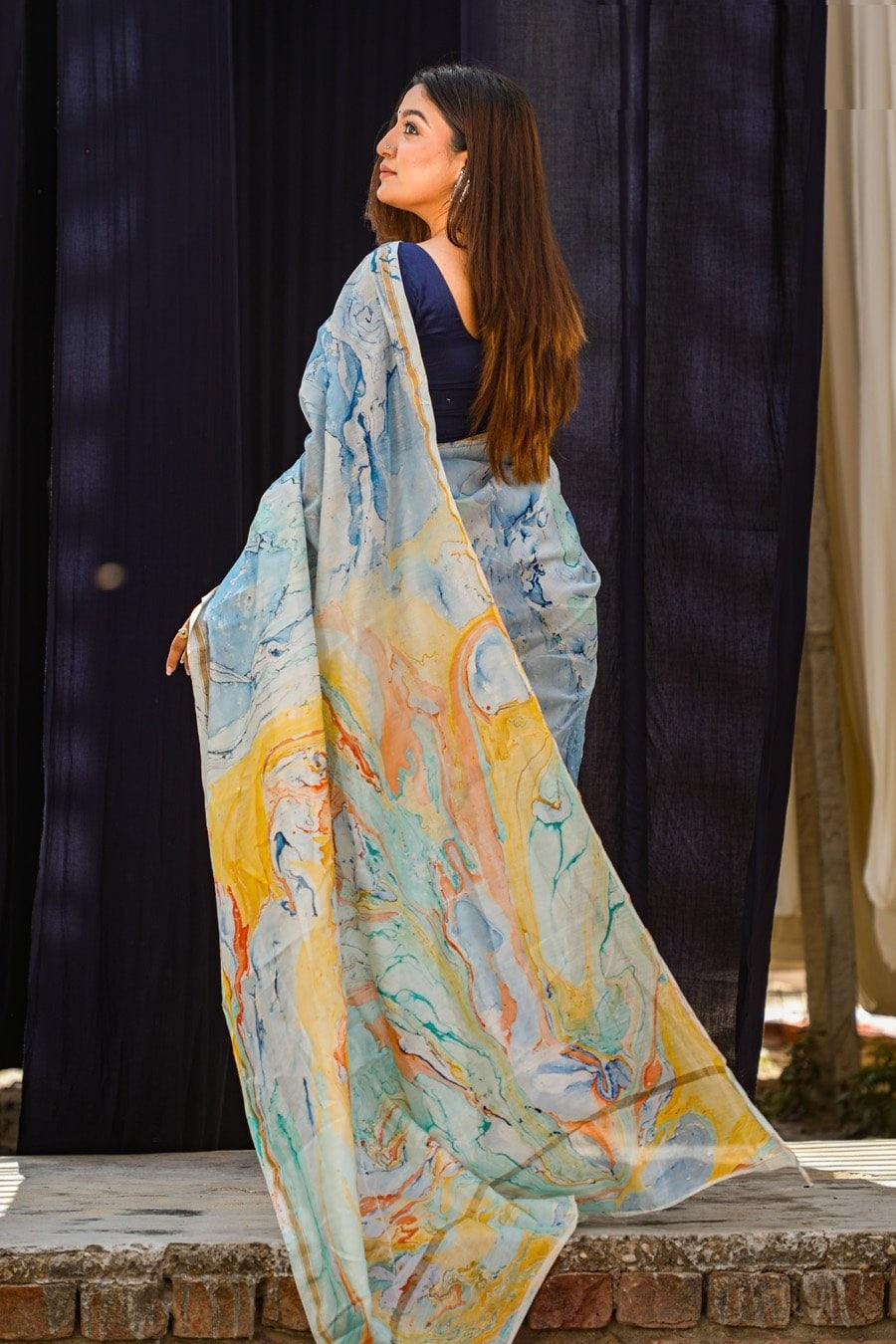 "LIBERTY" MARBLE PRINT COTTON SILK SAREE