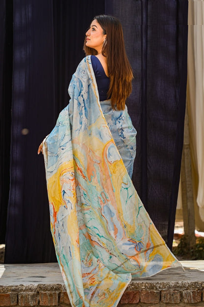"LIBERTY" MARBLE PRINT COTTON SILK SAREE