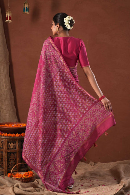 GOLDEN OCEAN- PRINTED COTTON SILK SAREE