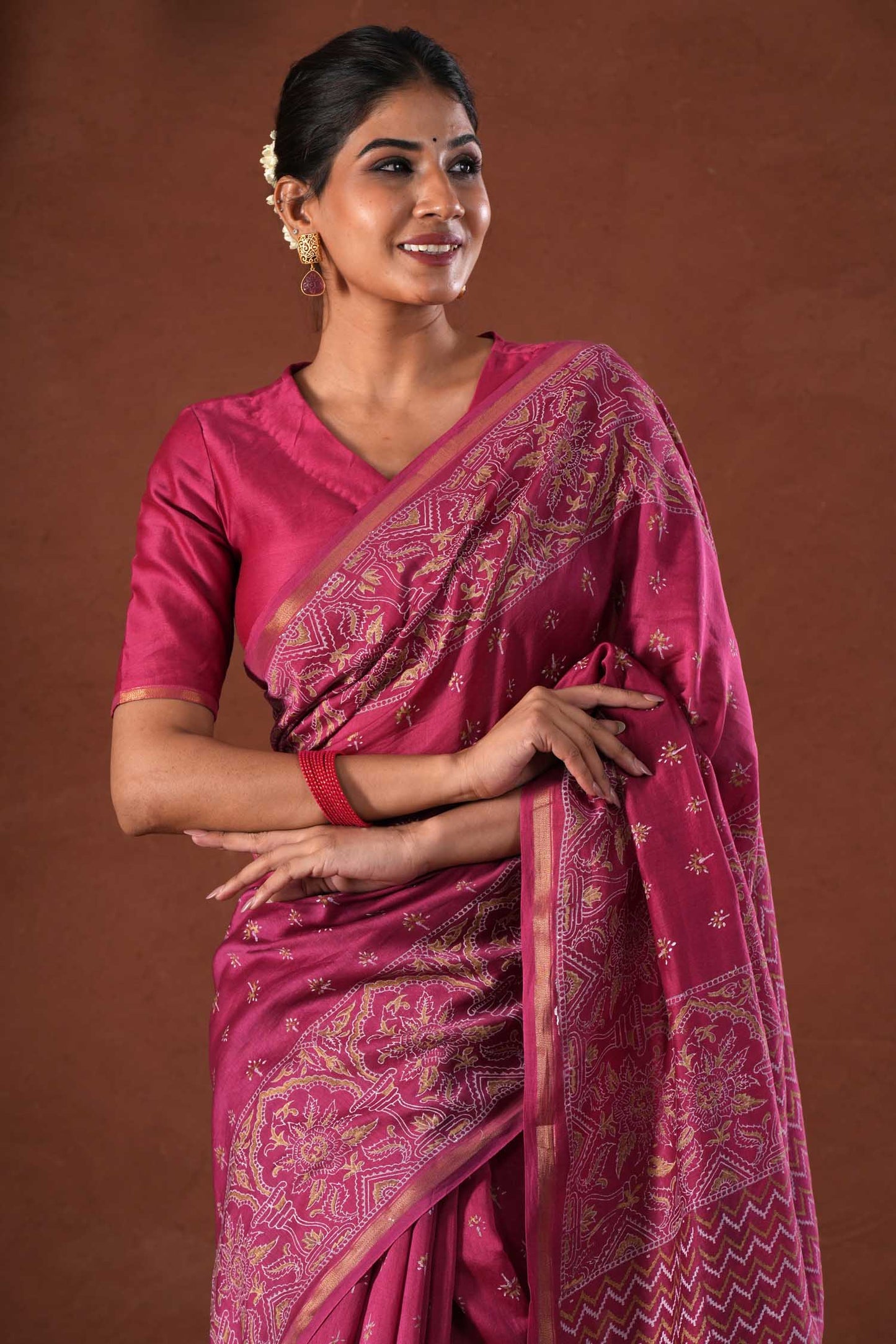 GOLDEN OCEAN- PRINTED COTTON SILK SAREE