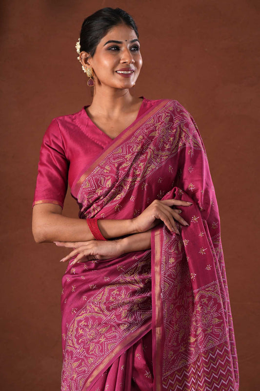 GOLDEN OCEAN- PRINTED COTTON SILK SAREE