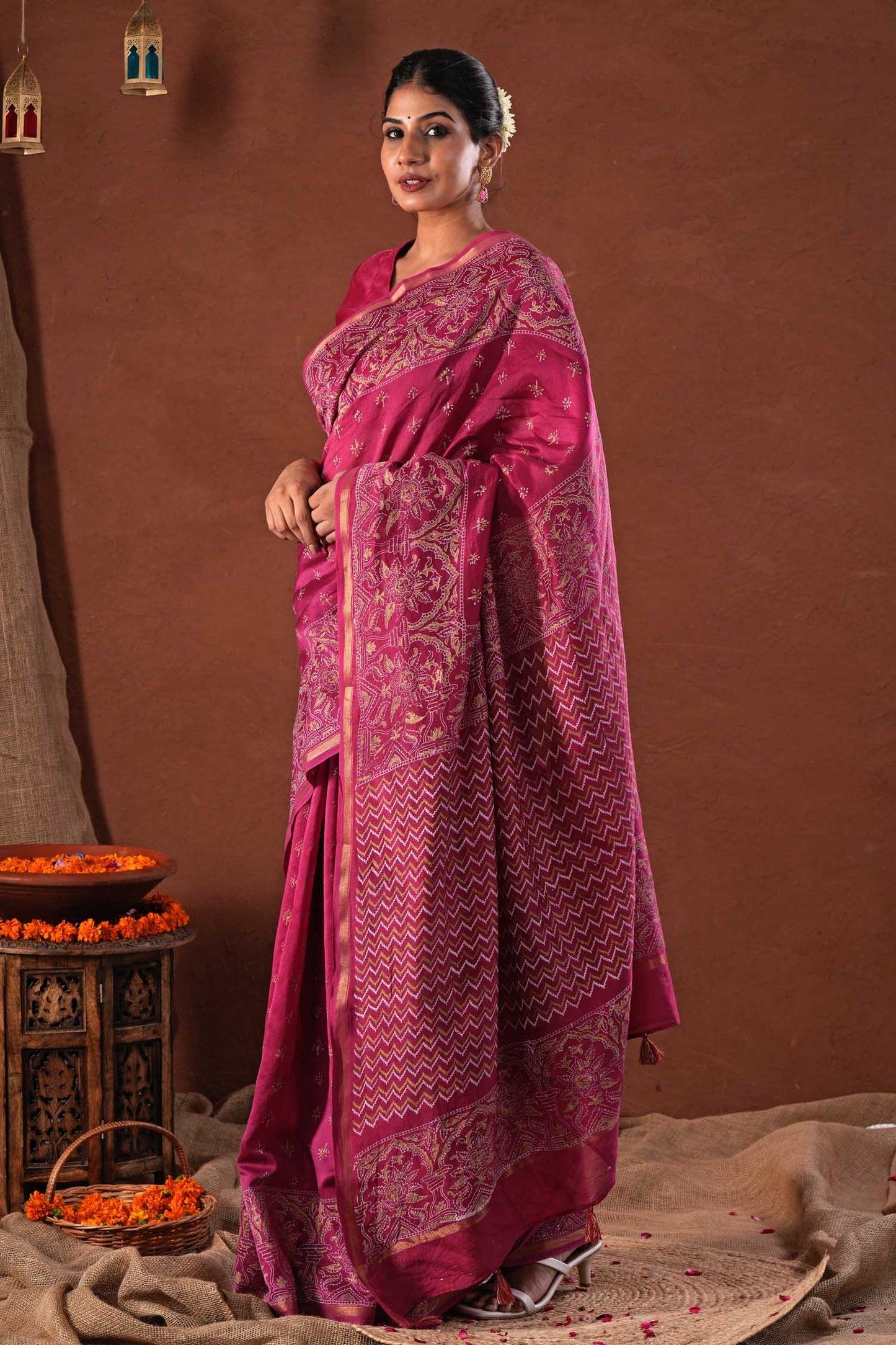 GOLDEN OCEAN- PRINTED COTTON SILK SAREE