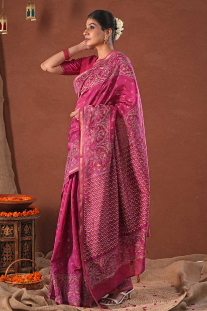 GOLDEN OCEAN- PRINTED COTTON SILK SAREE