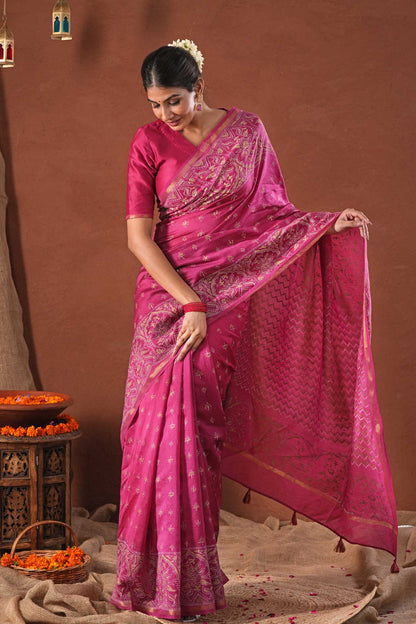 GOLDEN OCEAN- PRINTED COTTON SILK SAREE