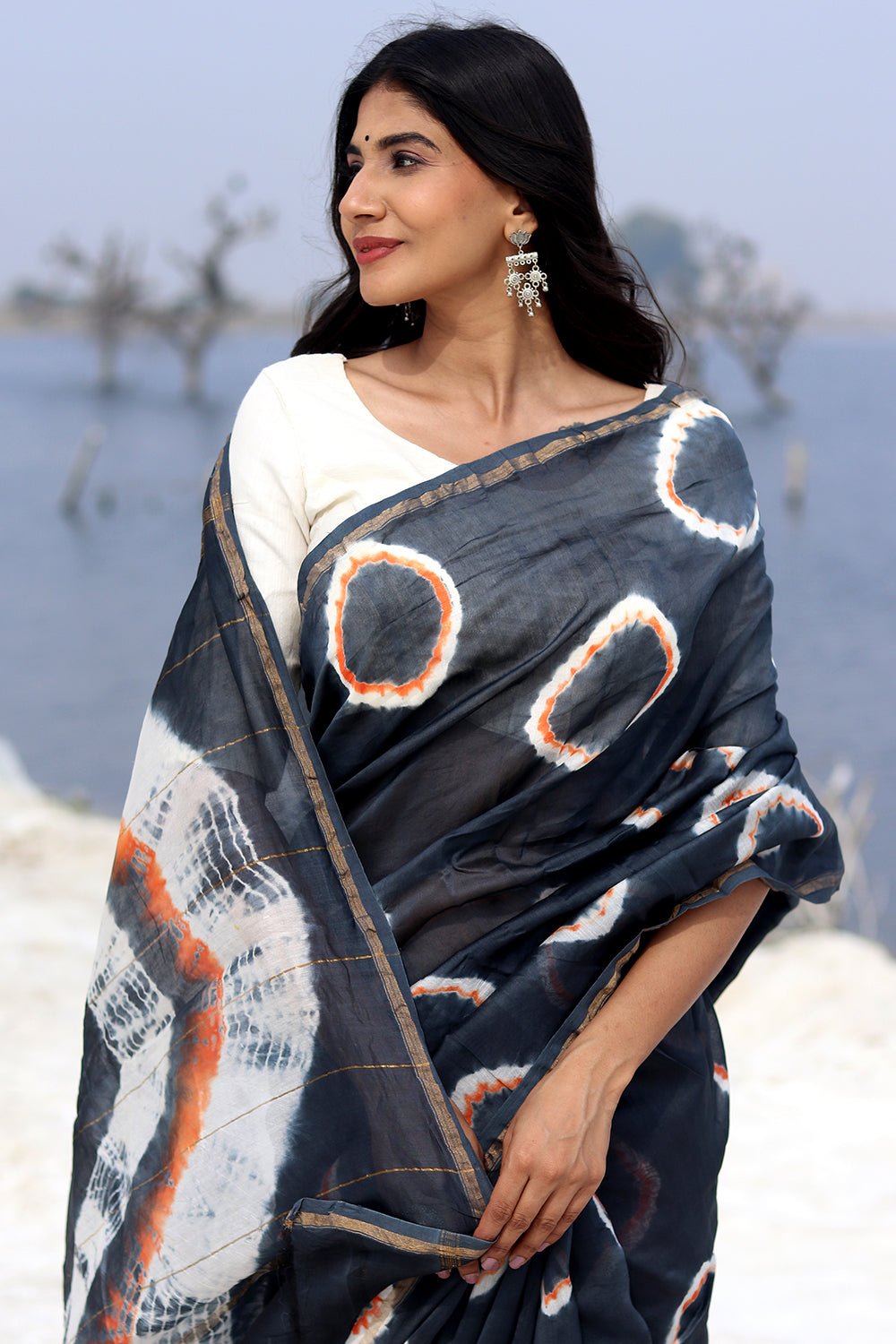 "MIDNIGHT MIRAGE" BANDHNI COTTON SILK SAREE