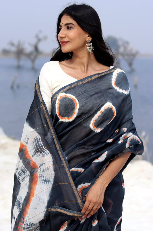 "MIDNIGHT MIRAGE" BANDHNI COTTON SILK SAREE