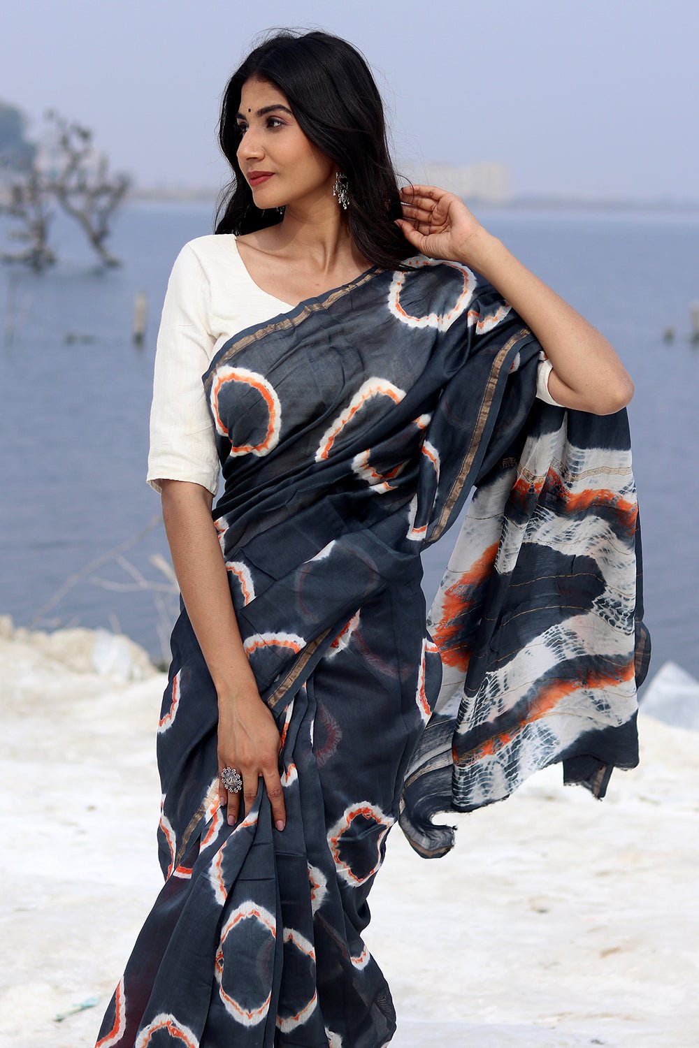 "MIDNIGHT MIRAGE" BANDHNI COTTON SILK SAREE