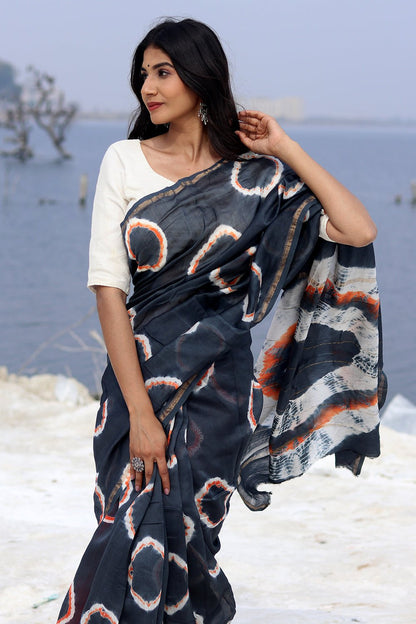 "MIDNIGHT MIRAGE" BANDHNI COTTON SILK SAREE