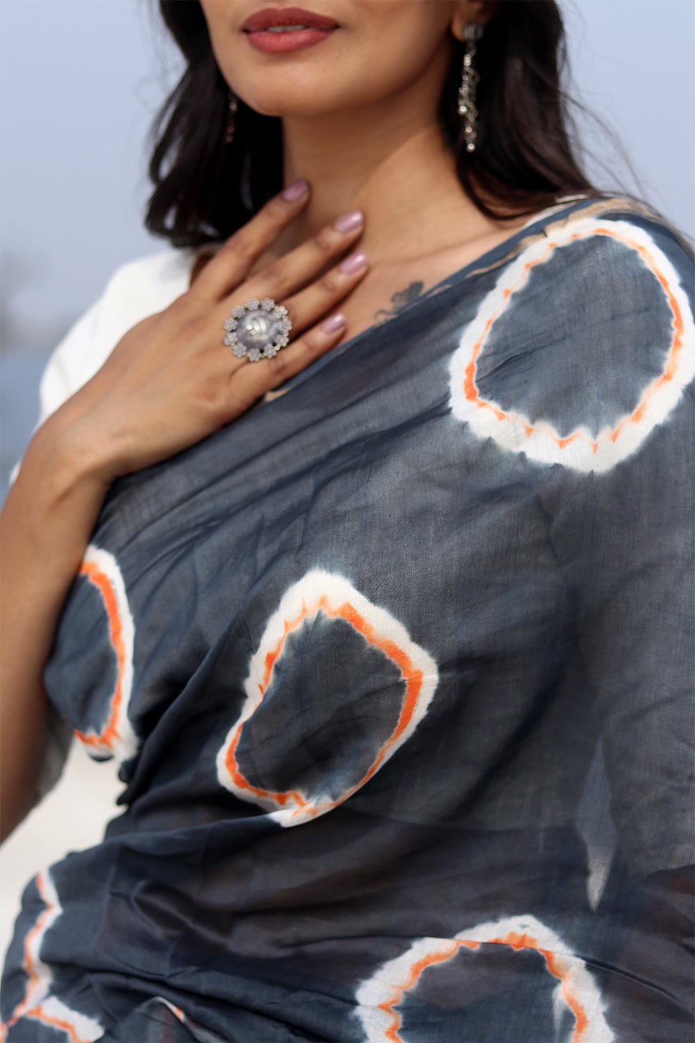 "MIDNIGHT MIRAGE" BANDHNI COTTON SILK SAREE