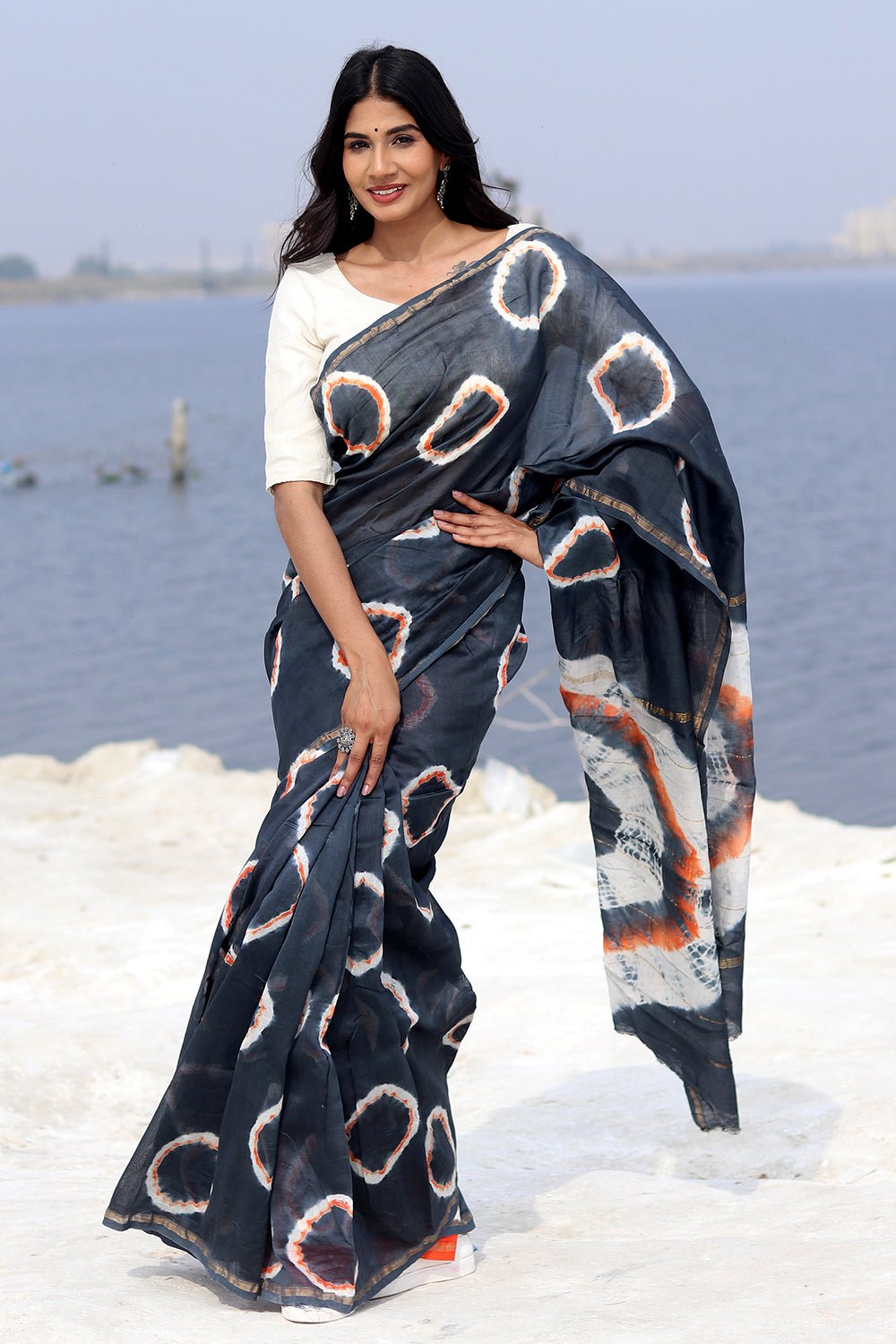 "MIDNIGHT MIRAGE" BANDHNI COTTON SILK SAREE