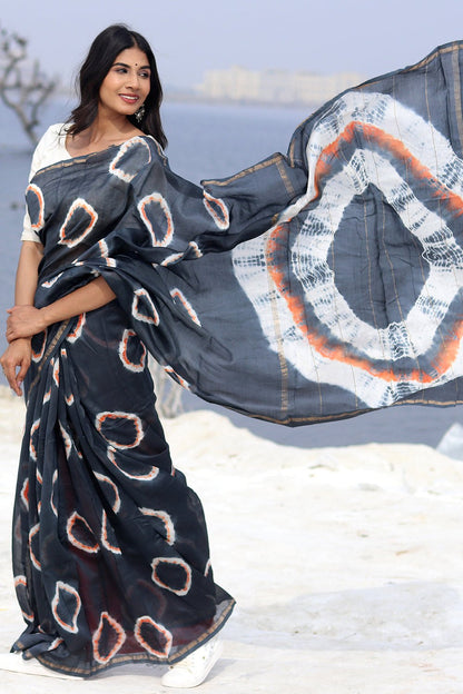 "MIDNIGHT MIRAGE" BANDHNI COTTON SILK SAREE
