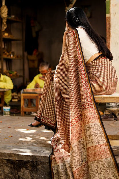 "MYSTIC" BAGRU PRINT COTTON SILK SAREE