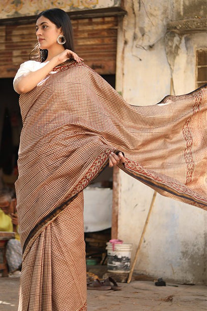 "MYSTIC" BAGRU PRINT COTTON SILK SAREE