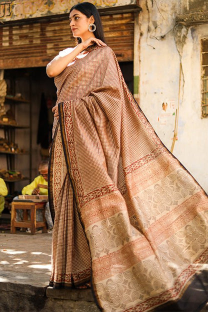 "MYSTIC" BAGRU PRINT COTTON SILK SAREE