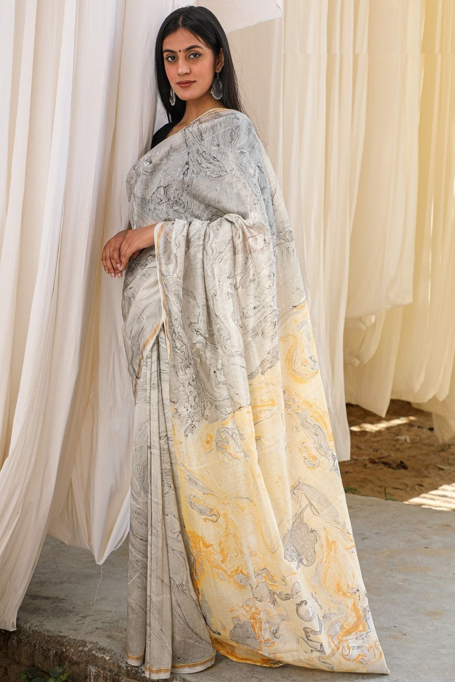 MARBLE PRINT COTTON SILK SAREE