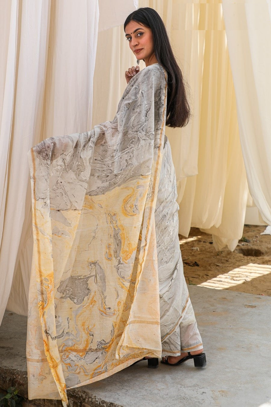 MARBLE PRINT COTTON SILK SAREE