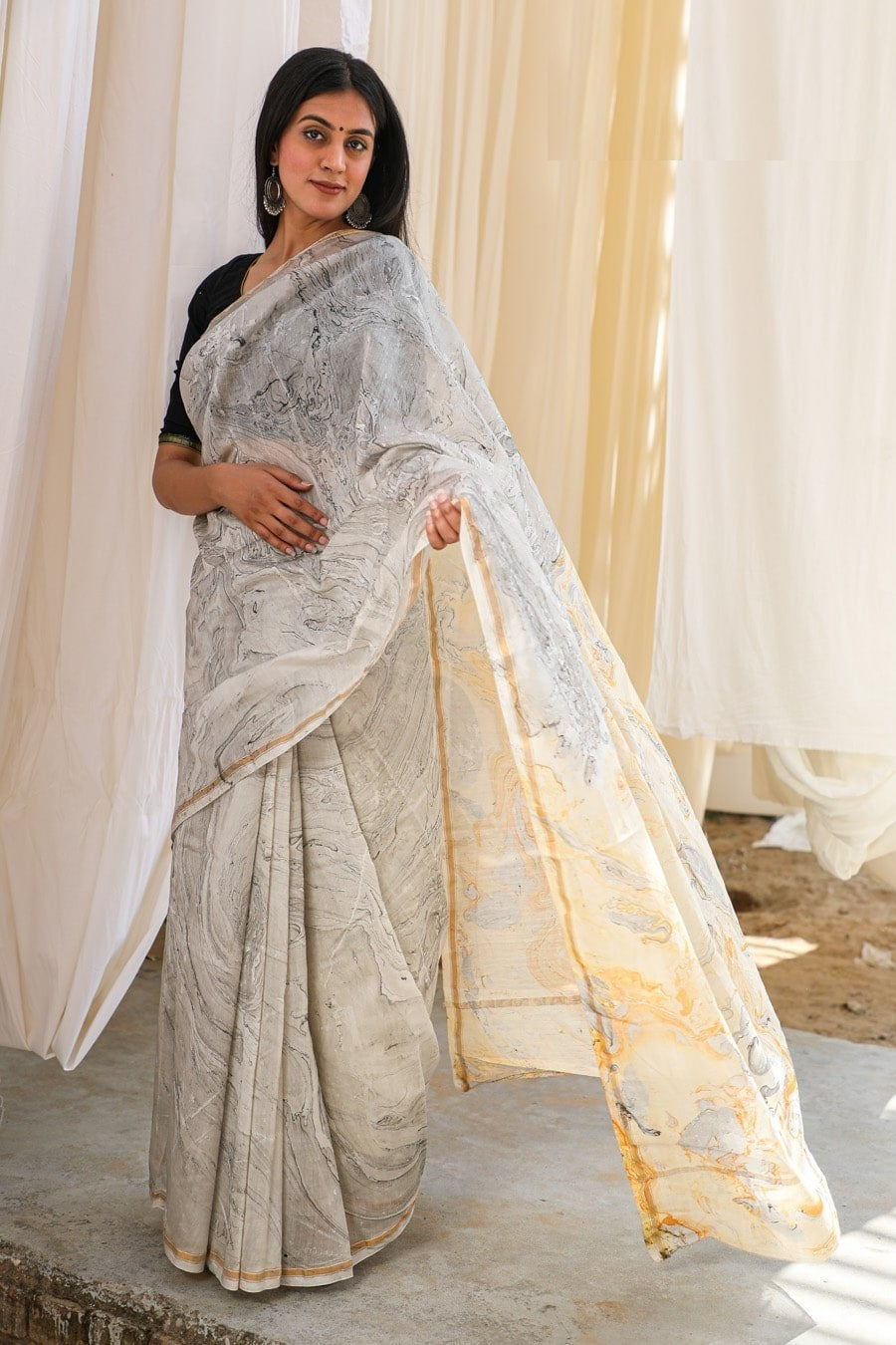 MARBLE PRINT COTTON SILK SAREE
