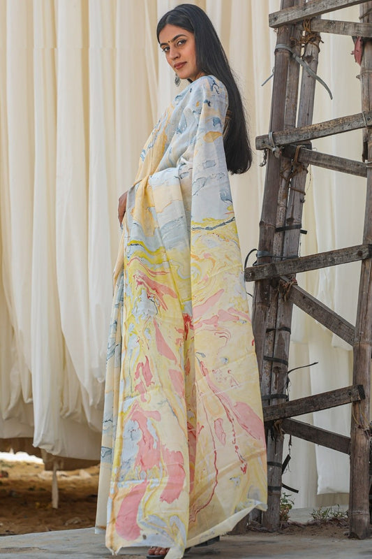 "RAINBOW" MARBLE PRINT COTTON SILK SAREE