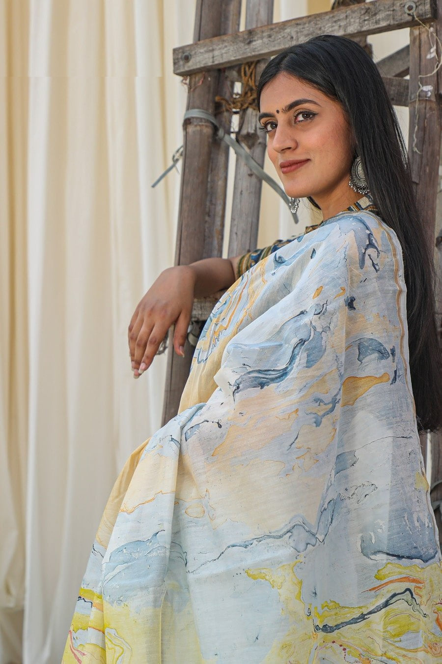 "RAINBOW" MARBLE PRINT COTTON SILK SAREE