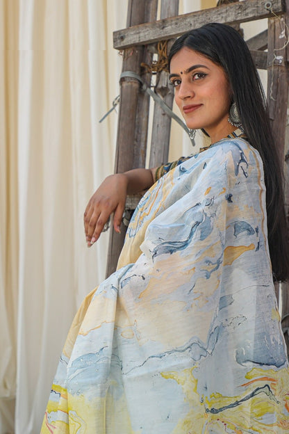 "RAINBOW" MARBLE PRINT COTTON SILK SAREE