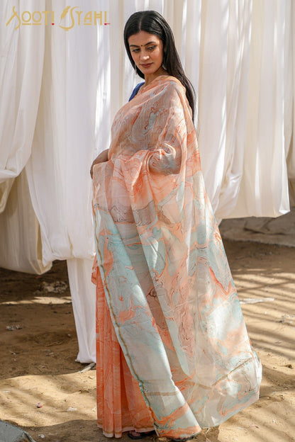 "REJUVENATION" MARBLE PRINT COTTON SILK SAREE