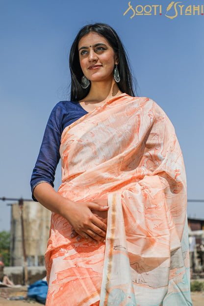 "REJUVENATION" MARBLE PRINT COTTON SILK SAREE