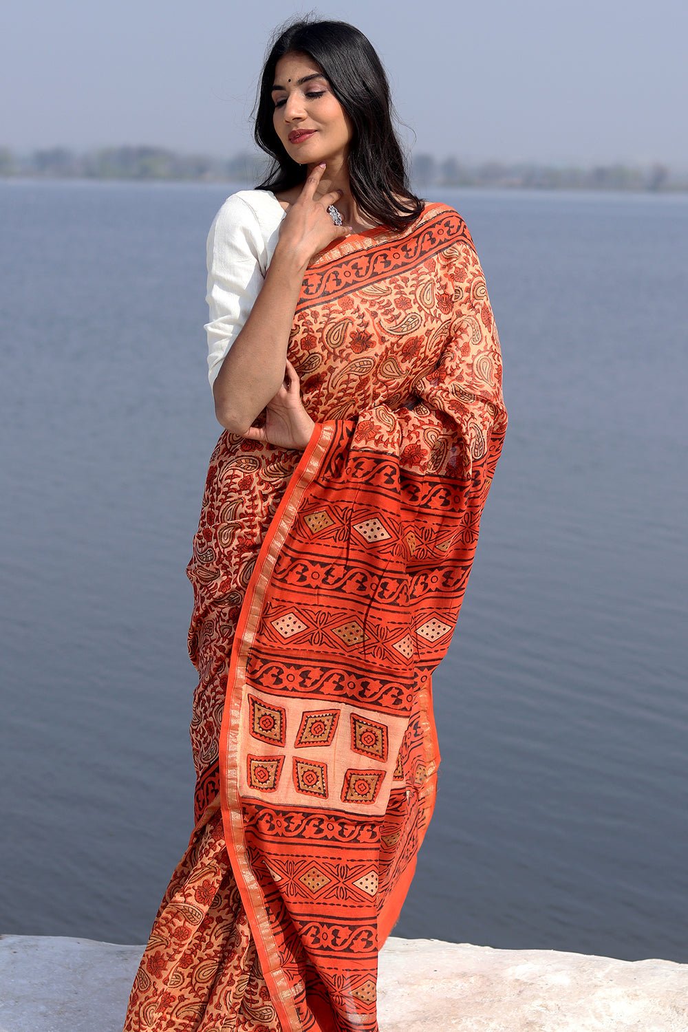 SAFFRON FLINT PRINTED COTTON SILK SAREE