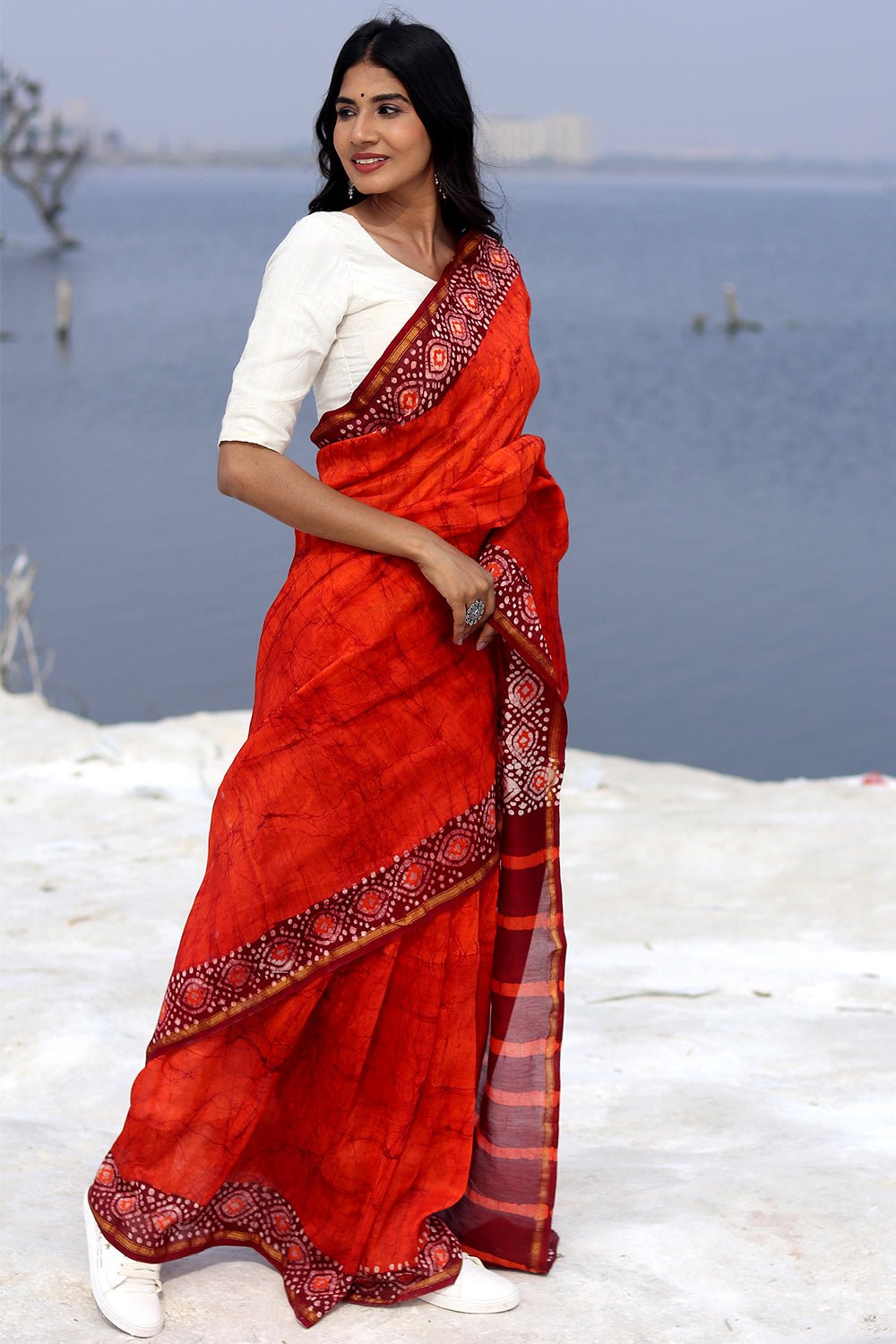 "SAFFRON SERENE" BATIK COTTON SILK SAREE