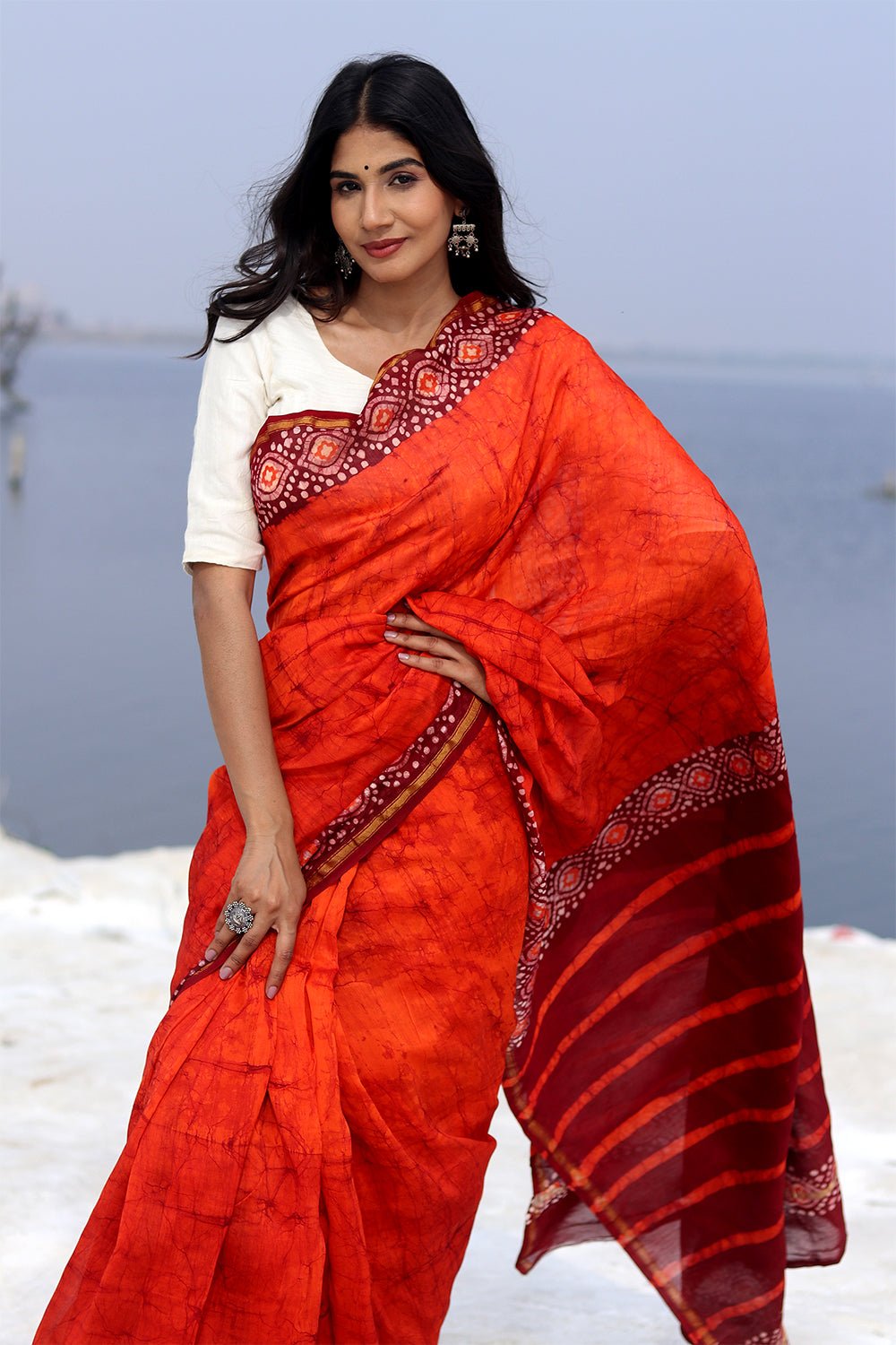 "SAFFRON SERENE" BATIK COTTON SILK SAREE