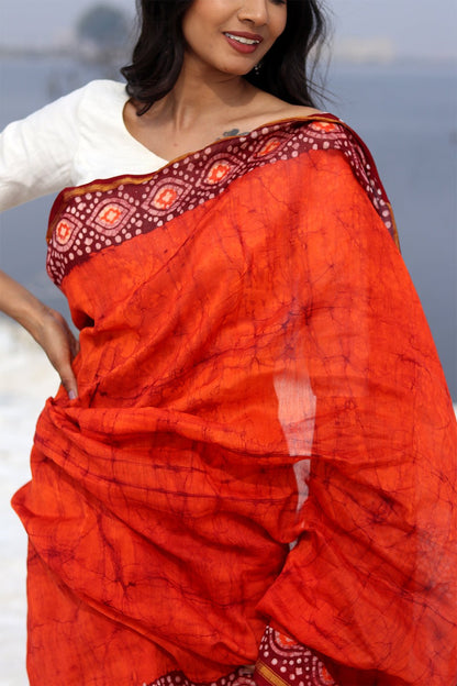 "SAFFRON SERENE" BATIK COTTON SILK SAREE