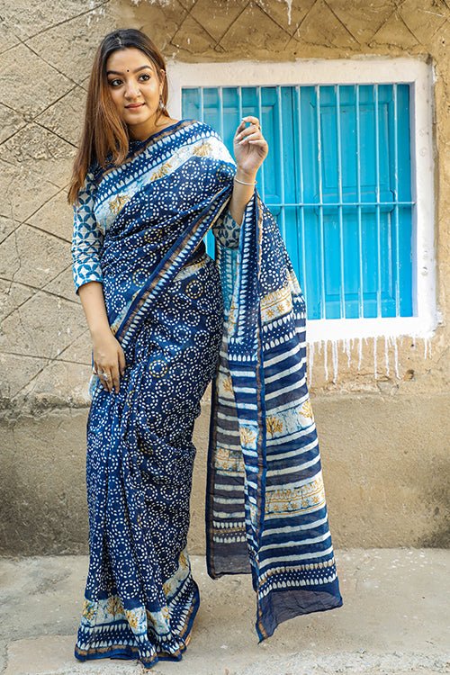 "SALVATION" INDIGO PRINT COTTON SILK