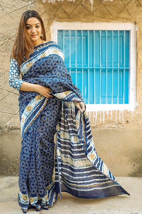"SALVATION" INDIGO PRINT COTTON SILK