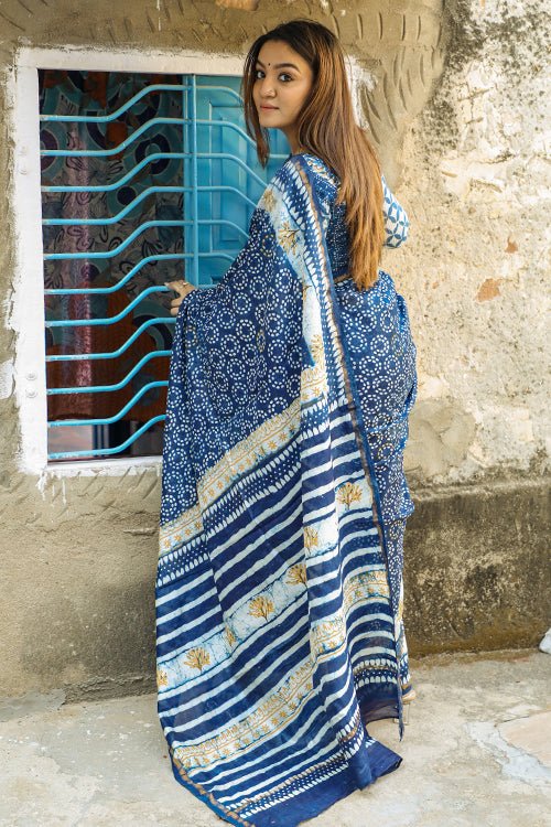 "SALVATION" INDIGO PRINT COTTON SILK