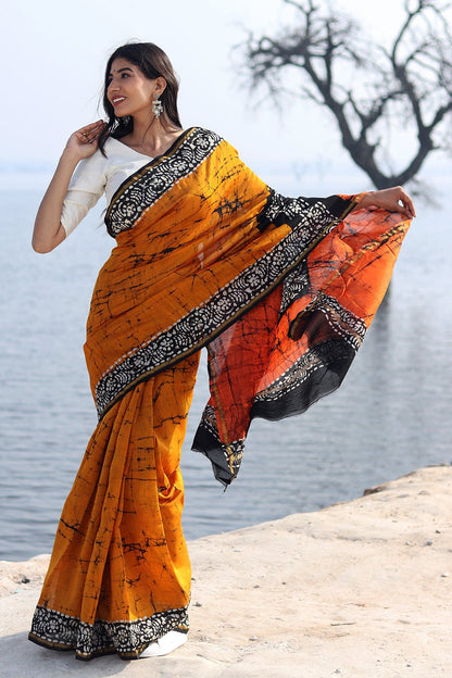 "SCARLET SYMPHONY" BATIK COTTON SILK SAREE