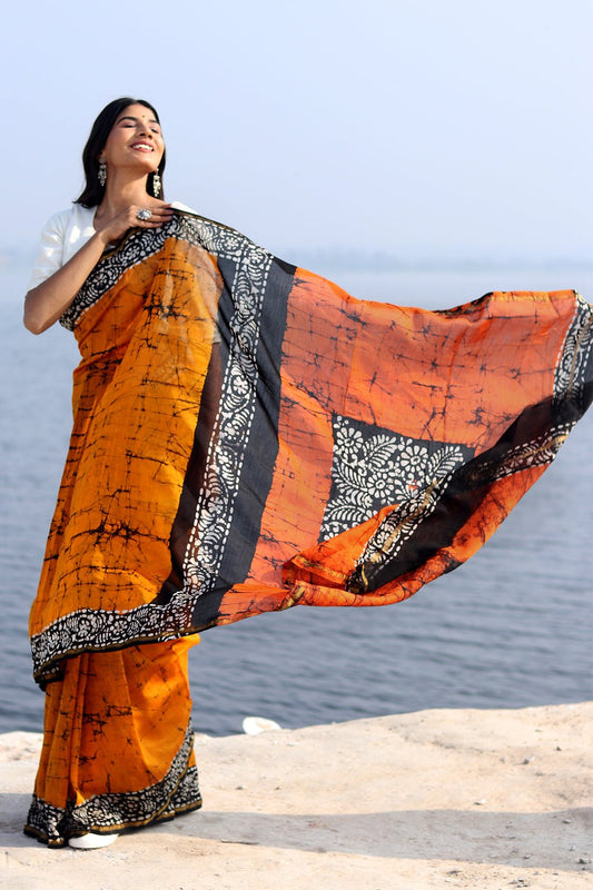 "SCARLET SYMPHONY" BATIK COTTON SILK SAREE