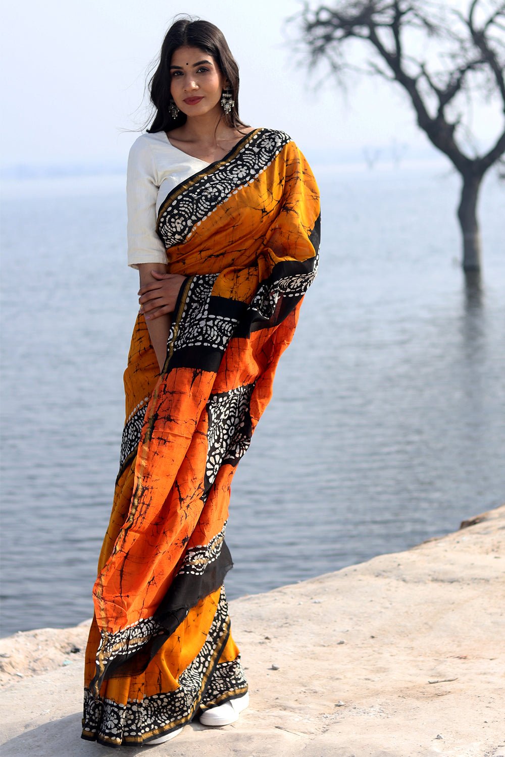 "SCARLET SYMPHONY" BATIK COTTON SILK SAREE