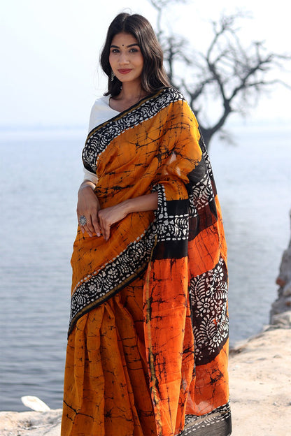 "SCARLET SYMPHONY" BATIK COTTON SILK SAREE
