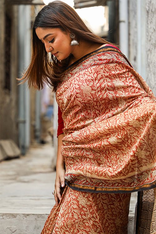 "SEPIA" BAGRU PRINT COTTON SILK SAREE
