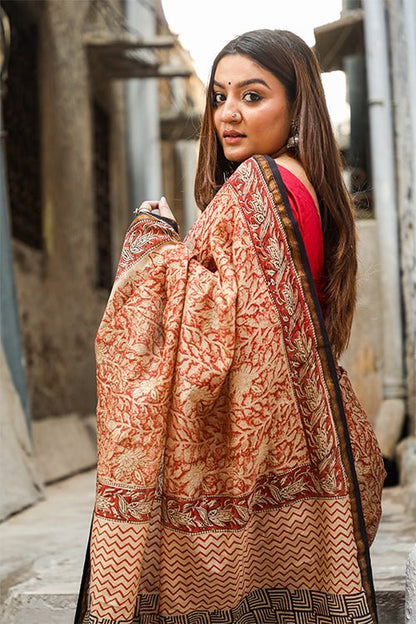 "SEPIA" BAGRU PRINT COTTON SILK SAREE