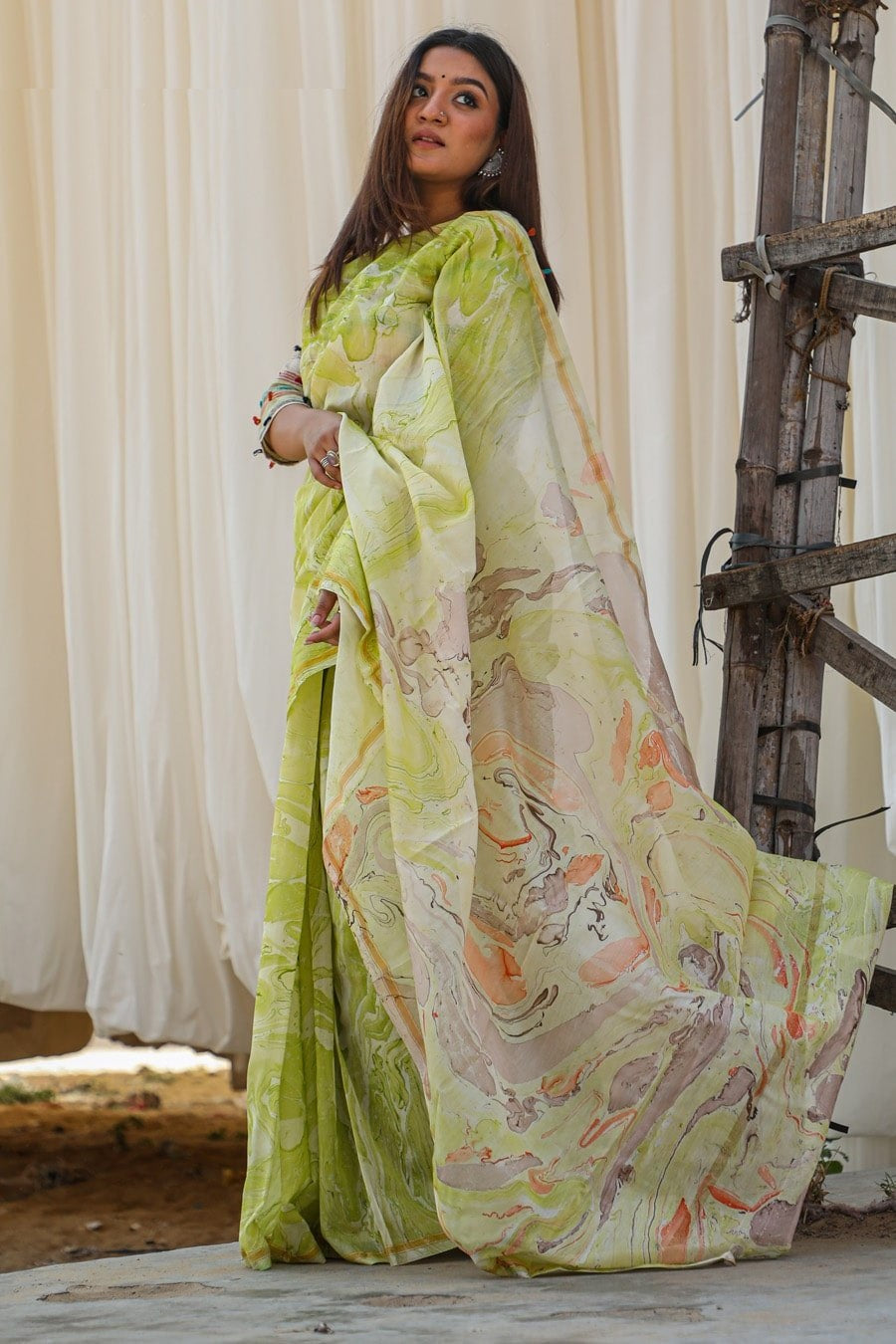 "SPECTRUM" MARBLE PRINT COTTON SILK SAREE