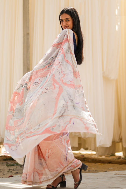 "SUBTLE" MARBLE PRINT COTTON SILK SAREE
