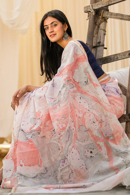 "SUBTLE" MARBLE PRINT COTTON SILK SAREE