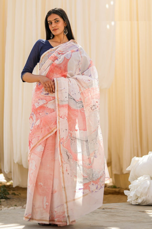 "SUBTLE" MARBLE PRINT COTTON SILK SAREE