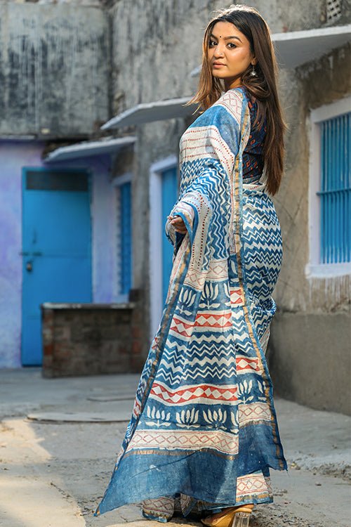 "TORRENT" INDIGO PRINT COTTON SILK